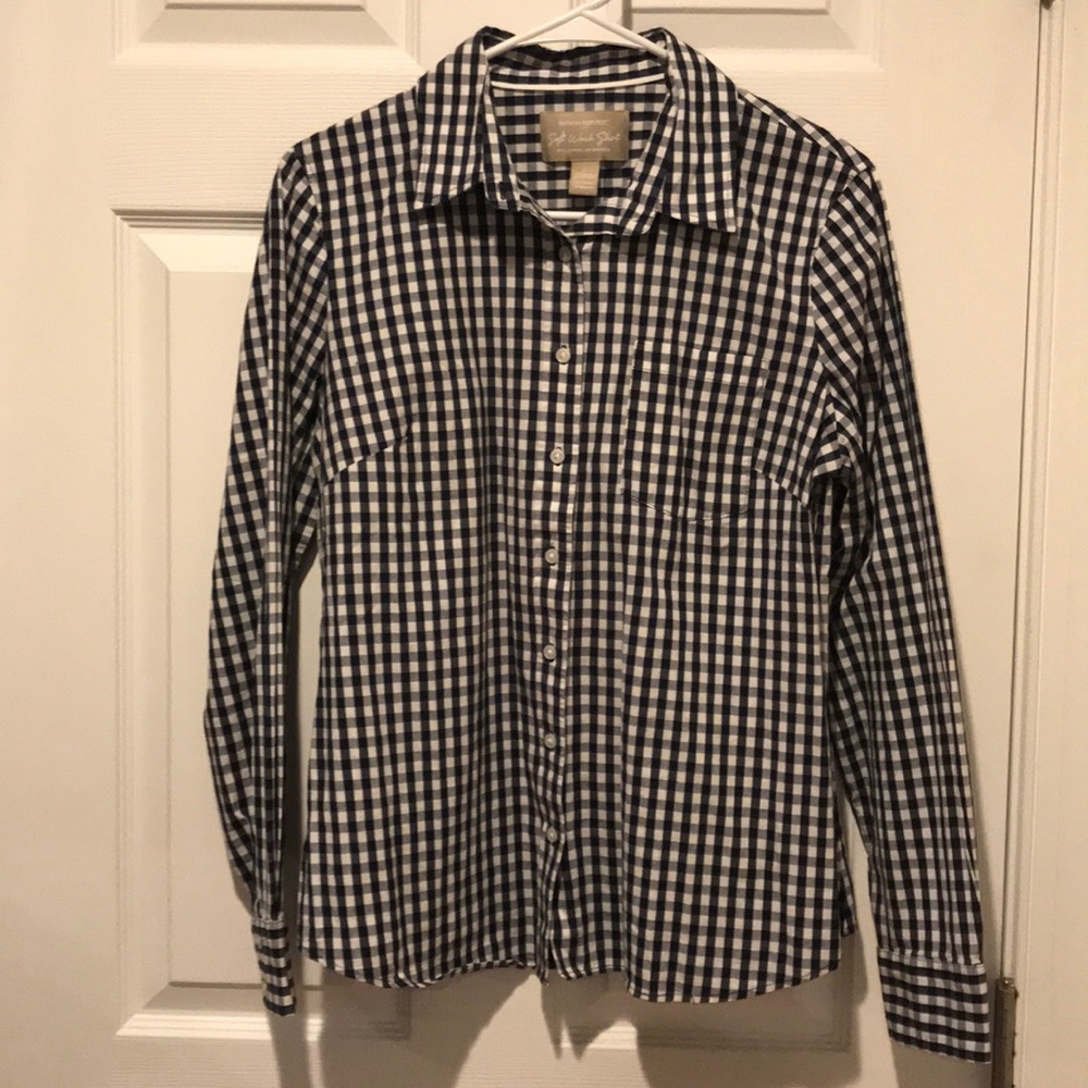 Gingham print, button down, long sleeve shirt